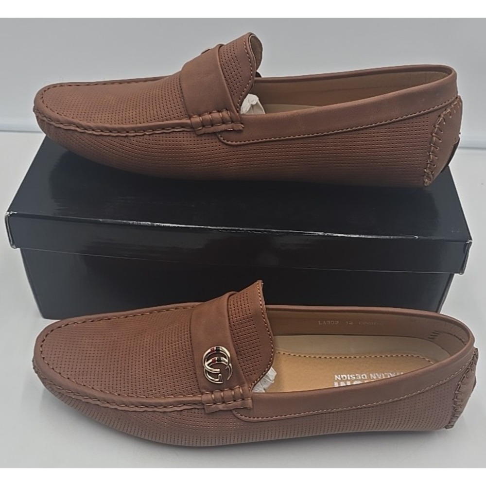 Terroni Leather Men's Cognac 12 Slip On Loafers Dress Shoe Holiday‎ Gift